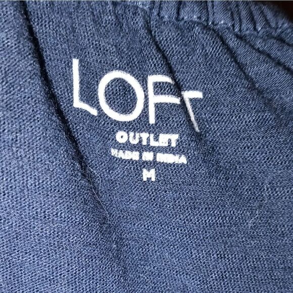 Loft Dark Blue Blouse w/ Floral Blue on Blue Embroidery on Sleeves - Picture 5 of 6